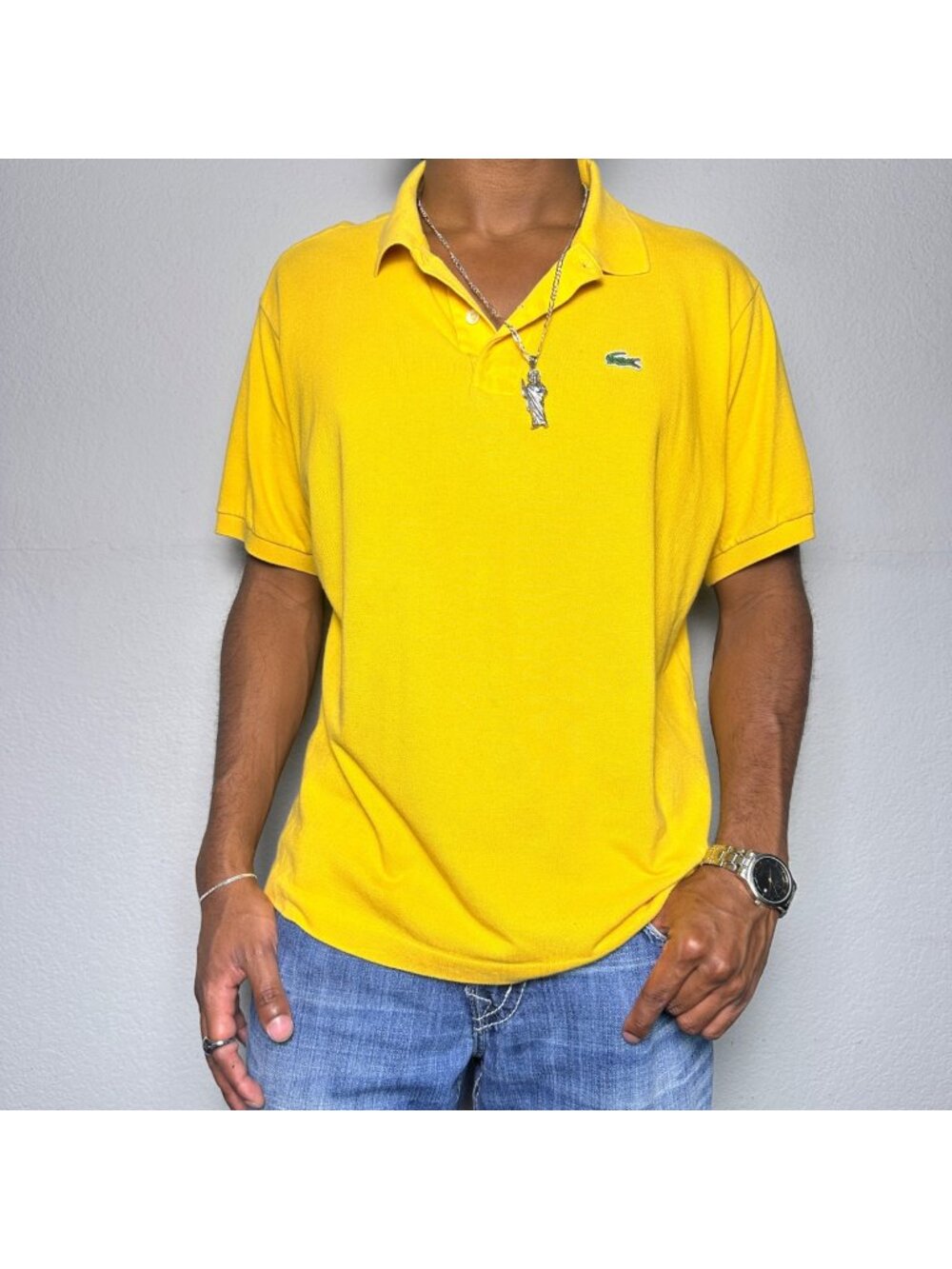 VTG Lacoste Prep  Men L Yellow Polo Shirt Short Sleeve Streetwear Indie Sleaze
